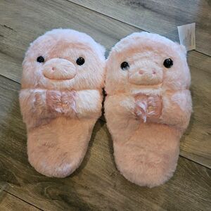 Girls Cute pig Animal Design Memory Foam Slippers Pink Size 4